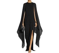 MAYFASEY Robe de soirée Formelle élégante à Manches Fendues et évasées pour Femme, avec Cape, Noir, Taille S