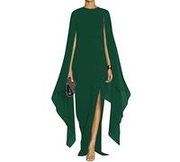 MAYFASEY Robe de soirée Formelle élégante à Manches Fendues et évasées pour Femme, avec Cape, Vert foncé, Taille M