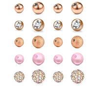 Mayhoop 10 Paires 14G 5mm/8mm Boules de Piercing Boules de Piercing Nombril Boules de Remplacement Acier Chirurgical ou Plastique Boules de Perle Cristal pour Piercing Nombril pour Femme Or Rose