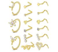 Mayhoop 18G Piercing Nez Anneaux Piercing de Nez pour Acier Chirurgical Piercing pour le Nez Or Nostril Piercing Nez Piercing bijoux pour Femmes Hommes 15Pcs