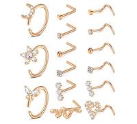 Mayhoop 18G Piercing Nez Anneaux Piercing de Nez pour Acier Chirurgical Piercing pour le Nez Rosegold Piercing Nostril Bijoux de Piercing de Nez pour Femmes Hommes 15Pcs