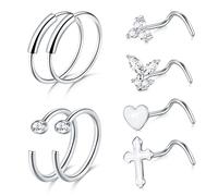 Mayhoop 20G Piercing Nez Piercing pour Le Nez en Acier Chirurgical avec Papillon Scintillant Diamant en Forme de Vis pour Femmes Hommes 8pcs