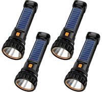 Mayhug Lot de 4 lampes de poche LED solaires rechargeables 1000 L super lumineuses avec lampe torche stroboscopique d'urgence pour coupures de courant, urgence, camping, randonnée, extérieur