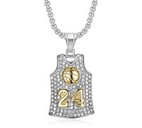 MayiaHey Collier de basket-ball numéro 24, collier de basket-ball n° 24 pour homme, pendentif de basket-ball, collier pendentif commémoratif pour garçons, Acier inoxydable