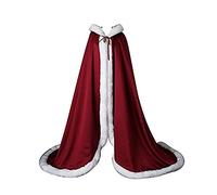 MAYILNSIN Capes de mariée blanches en satin à capuche avec bord en fourrure pour l'hiver, mariage, soirée, bordeaux, M