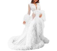 MAYILNSIN Robe en tulle pour femme - Robe de maternité - Kimono - Peignoir de bain - Robe de perspective - Photographie pour la douche de bébé, blanc, M