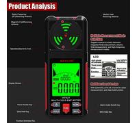 MAYILON Compteur EMF portatif Détecteur de rayonnement électromagnétique numérique portable pour mesures de champs électriques et magnétiques avec écran LCD rétroéclairé et
