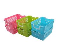 Mayish Smile Lot de 6 Paniers Rangement en Plastique à 2 Poignées Vert/Bleu/Rose