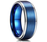 MAYIYAHO 8mm Hommes Bleu Acier Inoxydable Bague Trendy Bleu Brossé Bord Biseauté Bague Hommes Bande de Mariage Bijoux Accessoires Taille 6-13