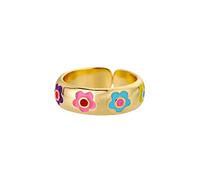 MAYIYAHO Anneaux de Fleurs en émail coloré pour Femmes en Acier Inoxydable Ouvert réglable Floral Bague de Doigt Bande de Mariage Couple Bijoux Anillos