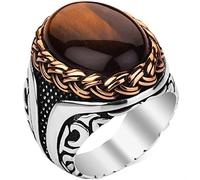 MAYIYAHO Bague rétro Turque Faite à la Main pour Hommes Femmes incrustées Marron Oeil de Tigre Anneaux en Pierre Punk Hommes Religieux musulmans Bijoux islamiques