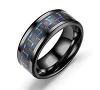 MAYIYAHO Bagues de Couple Bague en Acier Inoxydable en Fibre de Carbone pour Hommes et Ensemble de Bague de cœur de Mariage en Cristal Bleu Noir pour Femmes