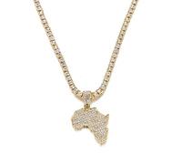 MAYIYAHO Carte de l’Afrique Chaîne Glacée en Strass Cristal Or/Argent Couleur Pendentif & Collier Chaîne pour Mode Hommes/Femmes Bijoux Cadeaux