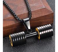 MAYIYAHO Collier d’haltères Titane Acier Fitness Haltérophilie haltère Pendentif Collier Musculation Bijoux Or Argent Noir