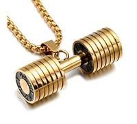 MAYIYAHO Collier d’haltères Titane Acier Fitness Haltérophilie haltère Pendentif Collier Musculation Bijoux Or Argent Noir