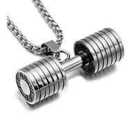 MAYIYAHO Collier d’haltères Titane Acier Fitness Haltérophilie haltère Pendentif Collier Musculation Bijoux Or Argent Noir