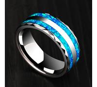 MAYIYAHO Hommes Argent Couleur Imitation Opal Acier Inoxydable Bague Biseauté Eage Coloré Coquille d’Ormeau Incrustation Hommes Bague de Mariage Bague