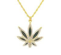MAYIYAHO Iced Out Red Green Weed Leaf Piece Pendentif Collier Crystal Hip Hop Collier Populaire Golden Silver Rope Chain Bling