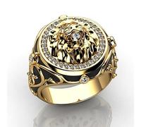 MAYIYAHO Mâle Pierre Noire Lion Tête Punk Anneaux pour Femmes Hommes Bijoux Animaux Rétro Mode Or Jaune Couleur Hip Hop Bague de Fiançailles Cadeaux
