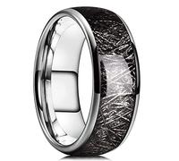 MAYIYAHO Mode Hommes Silvery Polished Tungsten Carbide Bague Vintage Black Meteorites Incrusté Bague en Fibre de Carbone pour Hommes Wedding Band