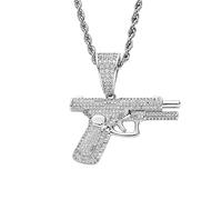 MAYIYAHO Petit Strass Pistolet Pendentif Pendentif Collier Haute Qualité Luxe Cubique Zircon Hommes Bling Punk Bijoux Golden Silver Rope Chain