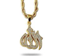 MAYIYAHO Plaqué Or Islamique Allah Pendentif Collier pour Hommes Couleur Or Cubique Zircone Collier Religieux Musulman Bijoux Cordes Chaînes