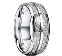 MAYIYAHO Silver Color Mode Tungsten Wedding Rings pour Hommes Double Groove Meteorite Inlay Carbon Fibre Steel Rings Hommes Alliances