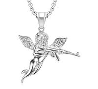 MAYIYAHO Titane Acier Pray Angel Collier Mode Chaîne d’Or Trendy Mignon Pendentif Hommes Métal Bijoux Or Argent