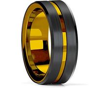 MAYIYAHO Trendy Gold Color Groove Beveled Edge Stainless Steel Wedding Rings pour Men Black Brushed Steel Engagement Ring Hommes Wedding Band