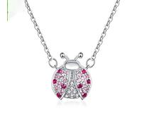 MAYIYAHO Véritable 925 en argent Sterling rose CZ coccinelle insecte chaîne pendentif collier pour femmes 45 cm enfant cadeaux beaux bijoux