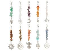 MAYJOYDIY 10 Porte-clés avec Cristal Pendentif en Pierre Précieuse Naturelle Porte Clef Soleil Lune Feuille Fleur pour la Fabrication de Bijoux Bricolage Cadeau Artisanal