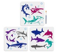 MAYJOYDIY 11 styles de pochoirs requins 30 x 29 cm Grand pochoir poisson de mer avec pinceau réutilisable pour l'été, la mer, l'océan, les créatures, les bulles pour bois, toile, tissu, mur et meubles