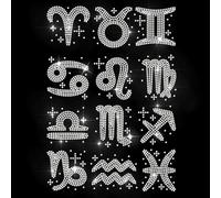 MAYJOYDIY 12 Constellations Strass Fer Sur Hotfix Transfert de Chaleur Décalque Horoscope Icônes Hot Fix Strass Applique Bling Réparation Patch pour T Shirts Chapeau Veste Vêtements Sacs DIY Décor