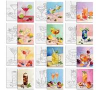 MAYJOYDIY 12 pcs Toiles Pré-Dessinées à Peindre de Boissons Variées Cocktail Vin Toiles Pré-Imprimées pour Adultes 25x20cm Boissons d'été Fournitures d'Art DIY Peinture pour Débutants