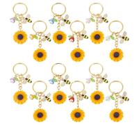 MAYJOYDIY 12 porte Clés Abeille Tournesol Joli Porte Clés Bourdon Fleur de Miel 6 couleurs Cristaux Cadeau pour Ami Collègue Sac à Main Portefeuille Sac à Dos