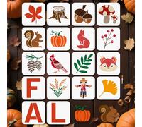 MAYJOYDIY 18 pochoir D'Automne Réutilisable Motif Champignon Feuilles D'Érable pour Peinture 15x15cm Motifs D'Automne Animaux Fruits avec Pinceau pour Décoration Murale Bois Papier Album