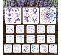MAYJOYDIY 19 pochoir Réutilisable pour Constellations 12 constellations pour Peindre des Étoiles des Lunes des Planètes avec Pinceau pour Murs Meubles Papier Toile Scrapbooking Décoration