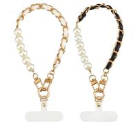 MAYJOYDIY 2 dragonne de Téléphone Portable en Cuir PU Doré 23cm avec Perles Acryliques et Dragonne Détachable avec Languette D'Attache en Plastique PVC Bracelet Porte Bonheur Mains Libres pour Femme