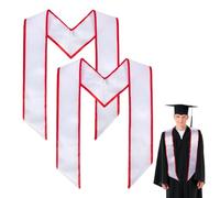 MAYJOYDIY 2 étole d'honneur Blanche de 180cm de Long en Satin Écharpe Élégante pour Remise de Diplômes Universitaires (Bordure Rouge) Idéale pour Hommes et Femmes.