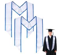 MAYJOYDIY 2 étole d'honneur Blanche de 180cm de Long en Satin Écharpe Élégante pour Remise de Diplômes Universitaires (Bordure Bleue) Idéale pour Hommes et Femmes.