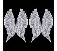 MAYJOYDIY 2 paire Patchs D'Ailes D'Ange Blancs de 16x99cm de Large Patchs D'Appliques Brodés en Polyester à Coudre Appliques en Plumes pour Robe de Soirée de Mariage Robe de Mariée Vêtements Bricolage
