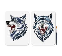 MAYJOYDIY 2 pochoir A4 réutilisable en Forme de Tête de Loup 21 x 29.7cm pour Peinture D'Animaux de la Forêt avec Pinceau pour Murs Meubles Sol Toile Scrapbooking