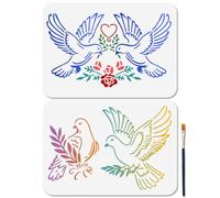 MAYJOYDIY 2 Pochoir Colombe de la Paix Pochoirs D'Amour Pigeons pour Peinture 29.7×21cm Modèles D'Artisanat Rose Olive avec Pinceau pour Bricolage Artisanat Sur Mur en Bois Décoration D'Intérieur