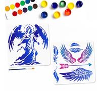 MAYJOYDIY 2 pochoir de Peinture D'Ange Pochoir D'Ailes de Plumes 30 × 30cm Pochoir de Statue D'Ange avec Pinceau Flèche en Plumes Modèles Réutilisables pour Fenêtre en Bois Bricolage Album Photo