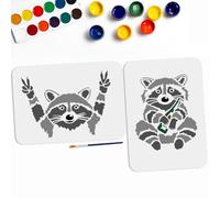 MAYJOYDIY 2 pochoir de Raton Laveur 29.7 × 21cm Drôle de Geste OK Modèle de Peinture D'Animal Buveur de Raton Laveur avec Pinceau pour Bois Mur Meubles Tissu Vêtements