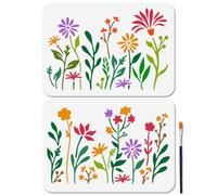 MAYJOYDIY 2 Pochoir Fleurs Feuilles Pochoirs pour Peinture Fleurs Sauvages 29.7×21cm Modèles D'Artisanat Jardin de Fleurs avec Pinceau pour Bricolage Artisanat Sur Mur en Bois Décoration D'Intérieur