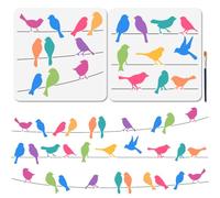 MAYJOYDIY 2 Pochoir pour Oiseaux Sur Fils 30×30cm Silhouette de Moineau Modèles de Pochoirs de Dessin D'Oiseaux Volants avec Pinceau pour Meubles en Bois Toile Murale Album Scrapbooking Bricolage