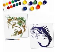 MAYJOYDIY 2 pochoir Réutilisable en Forme de Poisson Chat Motif Animal Marin pour Peinture Hameçon de 30x30cm avec Pinceau pour Décoration Murale Sol Meubles Bois Papier