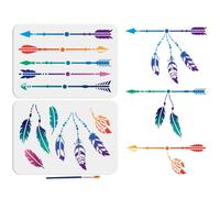 MAYJOYDIY 2 pochoir Tribal en Plumes D'Arc et de Flèche 29.7 × 21cm Style D'Épissure Plumes Décoratives avec Pinceau Style Bohème Flèche Dessin pour Toile Mur Meubles Décoration