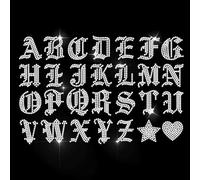 MAYJOYDIY 26 alphabet Gothique Strass Thermocollant Transfert de Lettres Bling Cristal Transfert de Chaleur Décalcomanie Étoile Coeur Fer Sur Cristal Transfert Strass pour Chemises Sacs Chapeaux Jeans